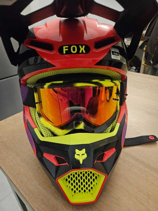 Capacete Fox Racing V1 Emotion (vermelho) L com óculos de proteção