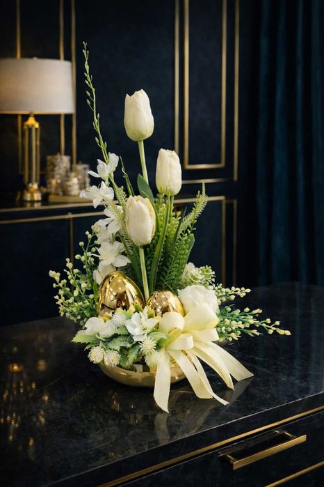 Stroik świąteczny srebrny Wielkanoc zajączek W165