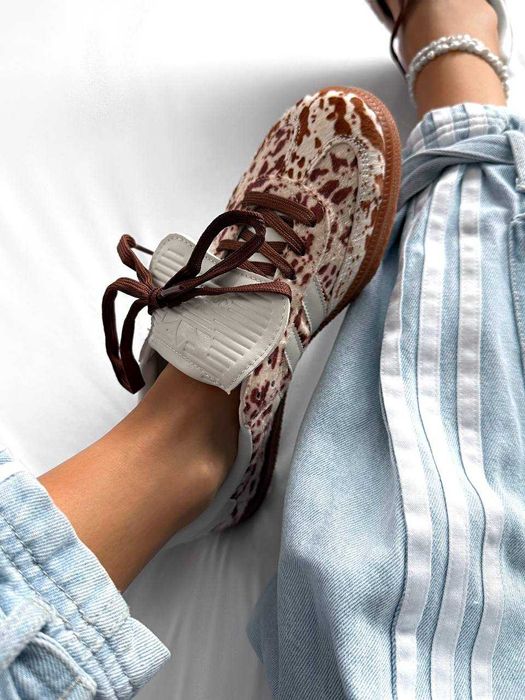 Женские кроссовки Adidas Samba LT Cow Print Brown White 36-41 Хит! Топ