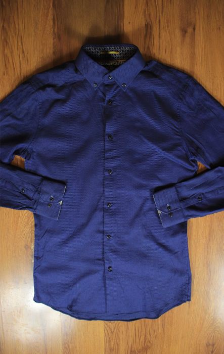 Koszula Next r. 38 granatowa męska bawełniana długi rękaw slim fit