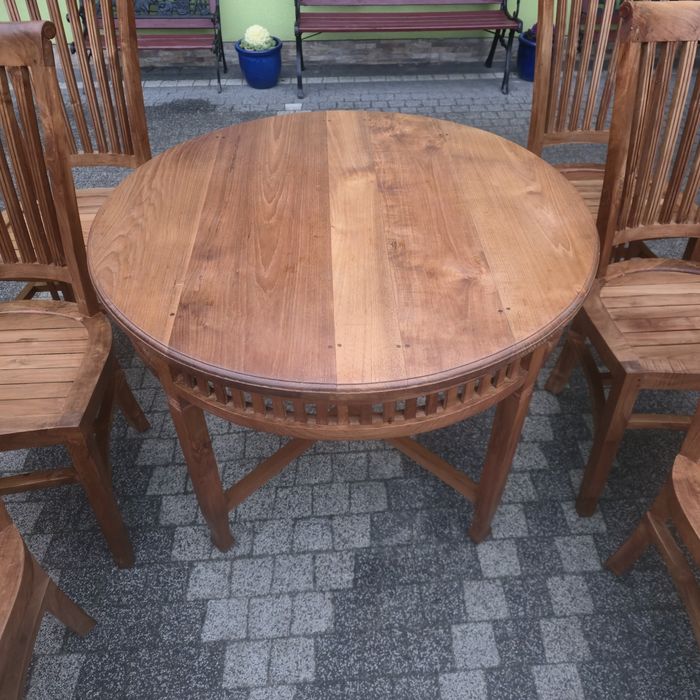 Komplet tekowy stół i 6 krzesł