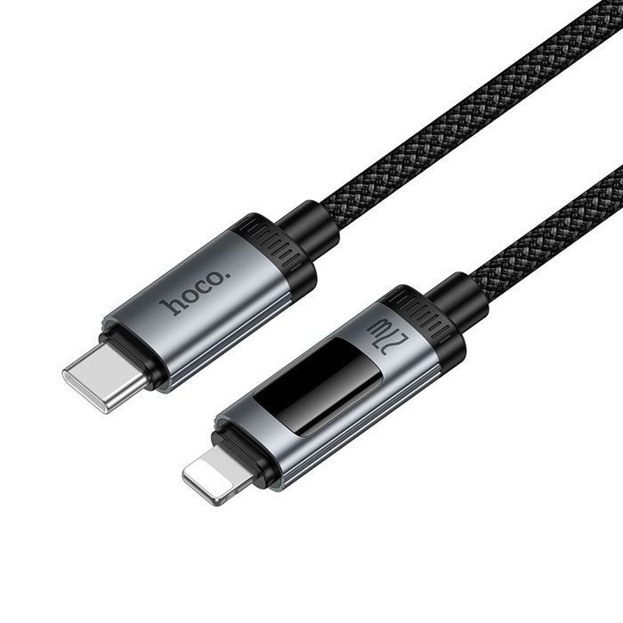 Kabel USB C do Lightning Hoco PD 27W 1,2 m z wyświetlaczem U148 czarny