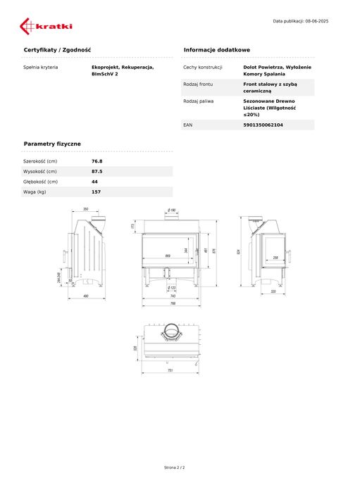 Kominek powietrzny stalowy KRATKI ZIBI 11 kW Lewy