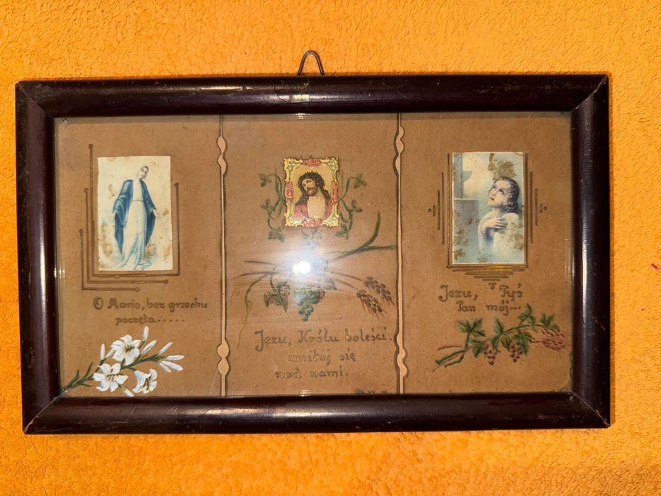Antyk obrazek religijny recznie malowany tryptyk