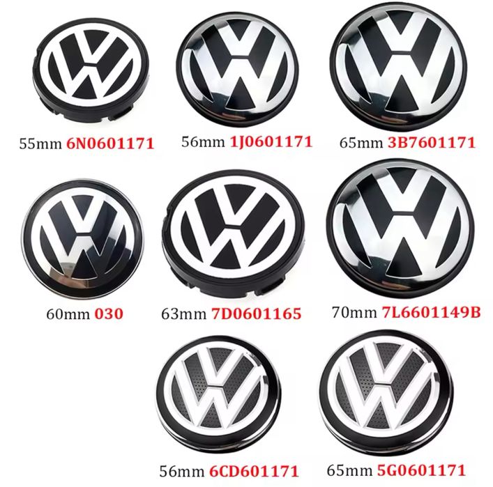 Conjunto 4 Centros Volkswagen 50mm 55mm 56mm 60mm 65mm 66mm 68mm 70mm