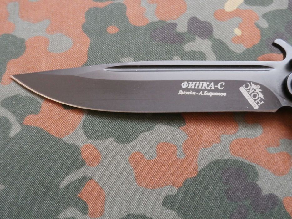 Туристичний складний викидний ніж Нокс Финка-С D2 Black 26.5см Кліпса