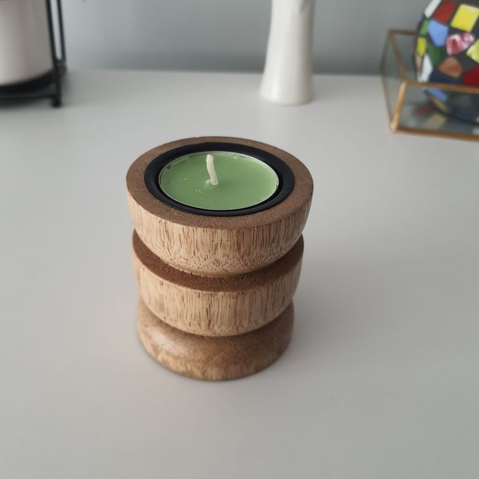 Świecznik drewniany na tealighty Drewo mango dekoracja NOWY