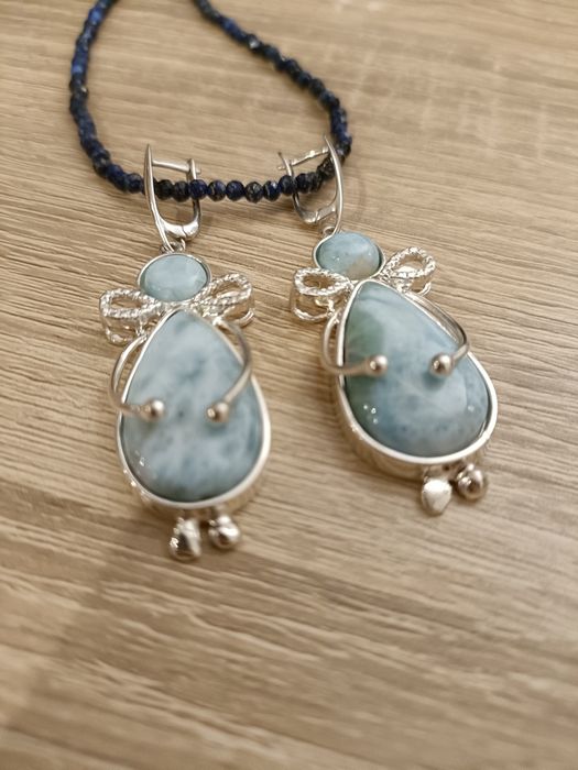 Kolczyki larimar srebro 925