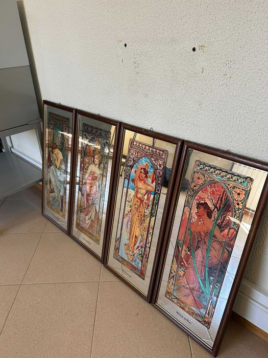 Quadros Espelho "Os Momentos do Dia" – Alphonse Mucha (Anos 70)
