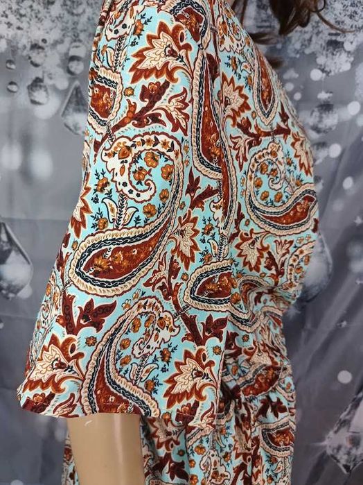 Sukienka maxi boho paisley 4XL damska letnia zwiewna wakacyjna oversize długa luźna plażowa etno casual plus size z rozcięciem kolorowa