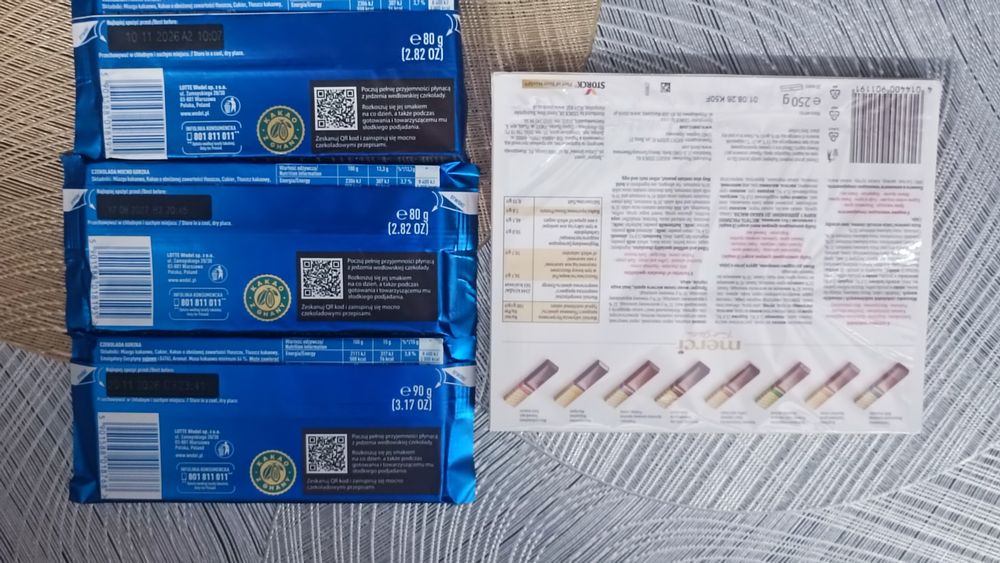 Czekoladki Merci 250g. Storck oraz 3 x czekolada  gorzka E. Wedel