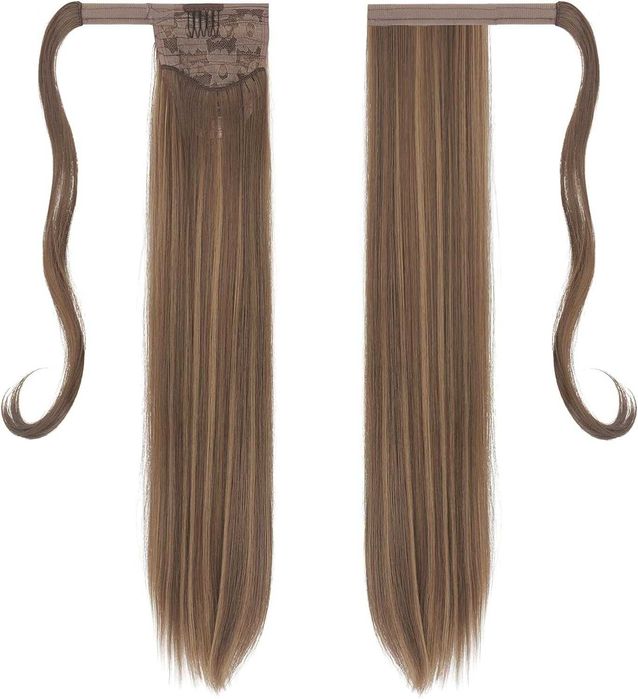 Treska doczepiany kucyk włosy syntetyczne 60cm brąz mieszany blond