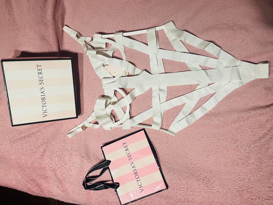 Body Victoria’s secret białe taśmowe banded teddy m seksowne bondage