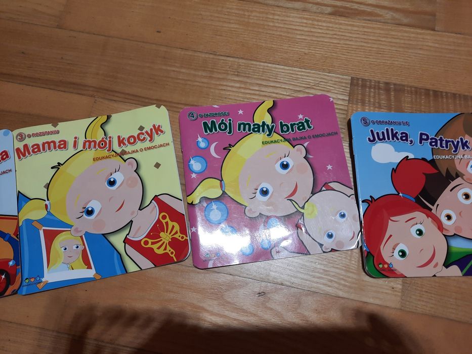 Edukacyjne ksiazeczki o emocjach, 5 szt, leonardo school, stan bdb