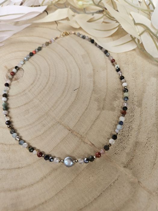 Naszyjnik Choker Kamienie Naturalne Perła Naturalna Hematyt