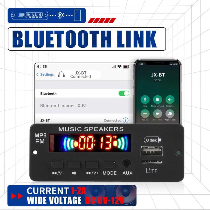 Bluetooth mp3 декодер с усилителем 2*3 W. поддержка TF USB AUX FM