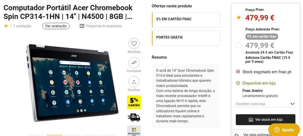 Portatil ACER Chromebook Spin 314