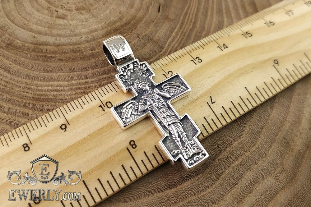 Православный Серебряный Крестик с Архангелом Михаилом. Хрест Срібний
