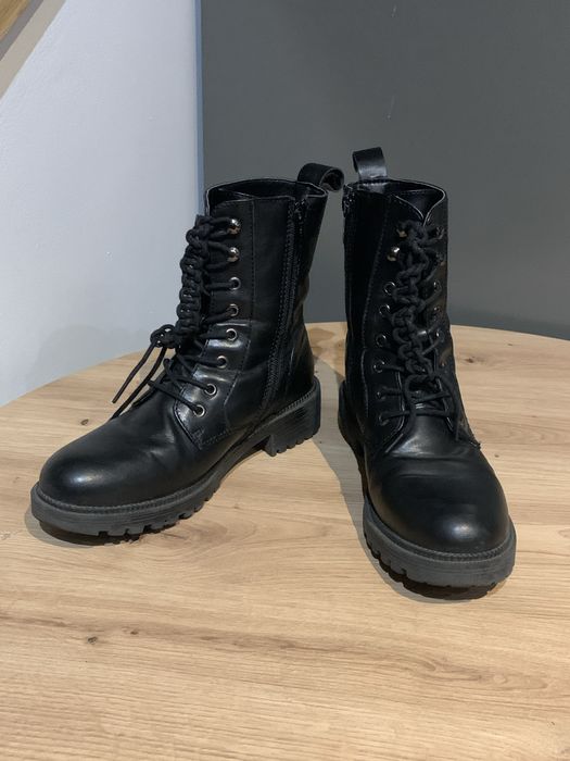 Skórzane czarne buty zimowe sztyblety glany trapery rozm 38