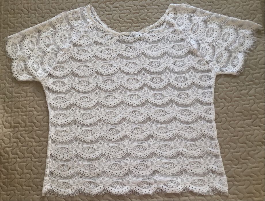 Ażurowa boho koszulka bluzka biała festiwal koncert L Cubus