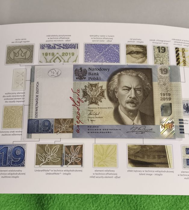 Banknot kolekcjonerski 19 zł -Paderewski folder PWPW