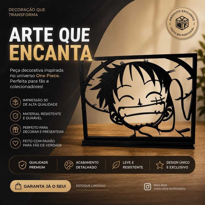 Luffy (One Piece) - Moldura 3D Impressa - Peça de Decoração Única
