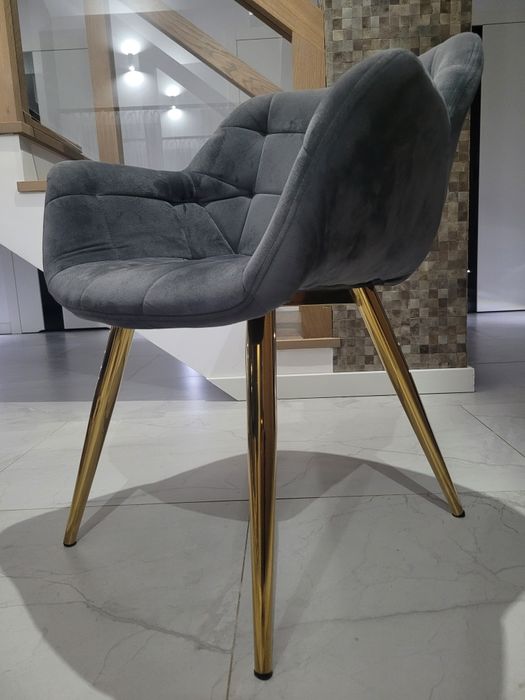 15 szt. Krzeseł do jadalni salonu Fotele szare, złote nogi