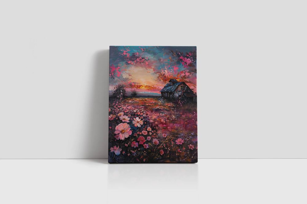 Obraz na płótnie "Zachód Słońca nad Kwiatami" 30x40 cm