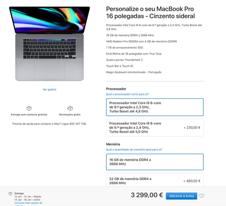 Apple MacBook Pro 16 i9 16GB RAM 1TB Radeon Pro 5500M Cinzento