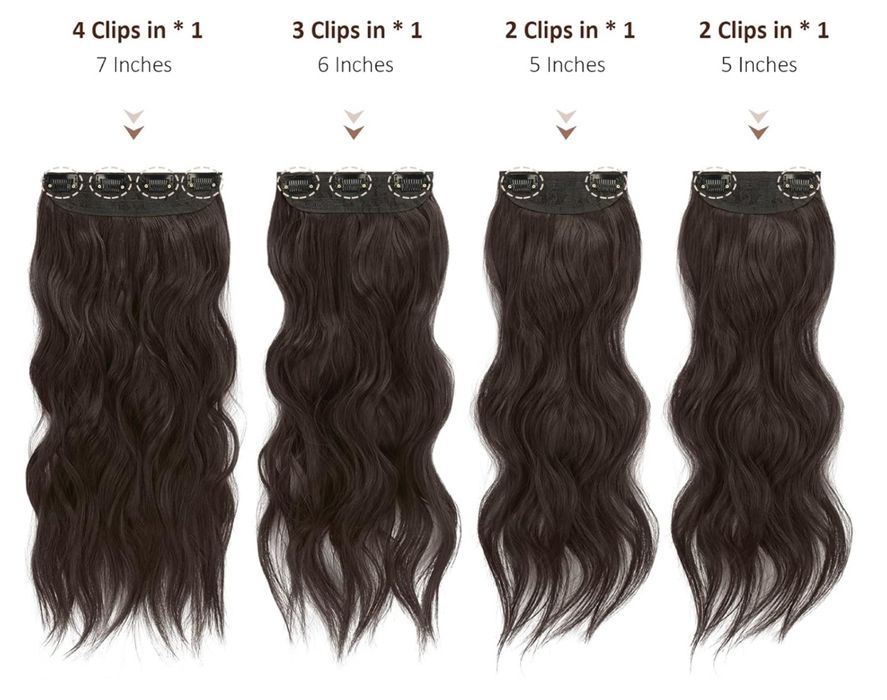 FESHFEN dopinki clip in 50cm falowane ciemny brąz