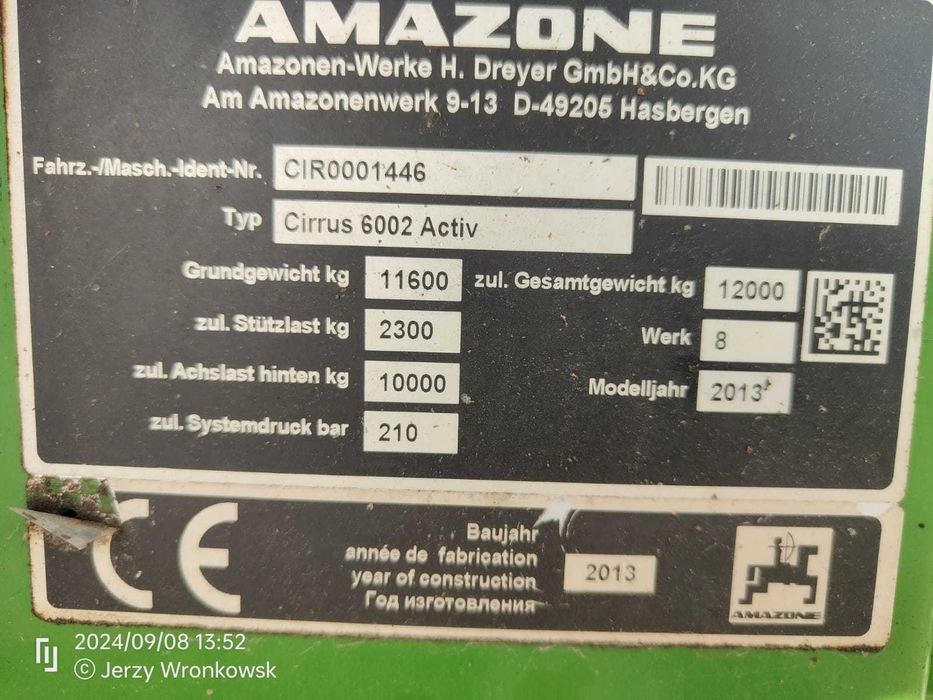 Siewnik Amazone Cirrus 6002 ACTIV 2013 ROK
