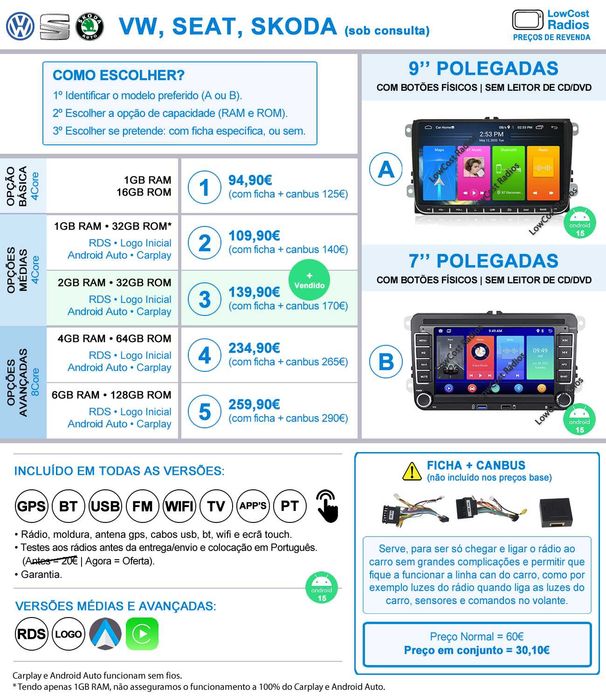 *PROMOÇÃO!!! Rádio GPS Bluetooth USB Canbus | VW • SKODA • SEAT