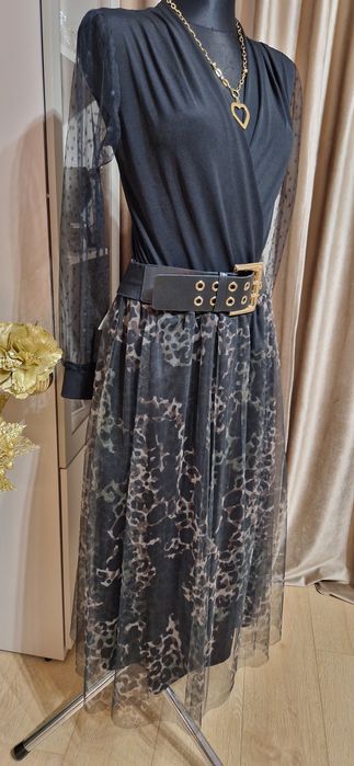 Spódnica długa tiulowa w panterke, nowa