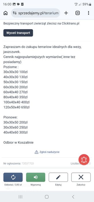 Terrarium szklane nowe różne wymiary
