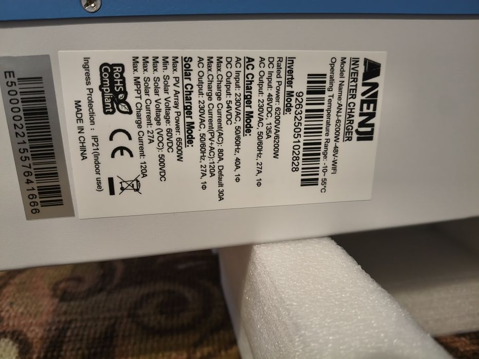 Гібридний Інвертор Anenji 6,2кВт 48В WIFI MPPT