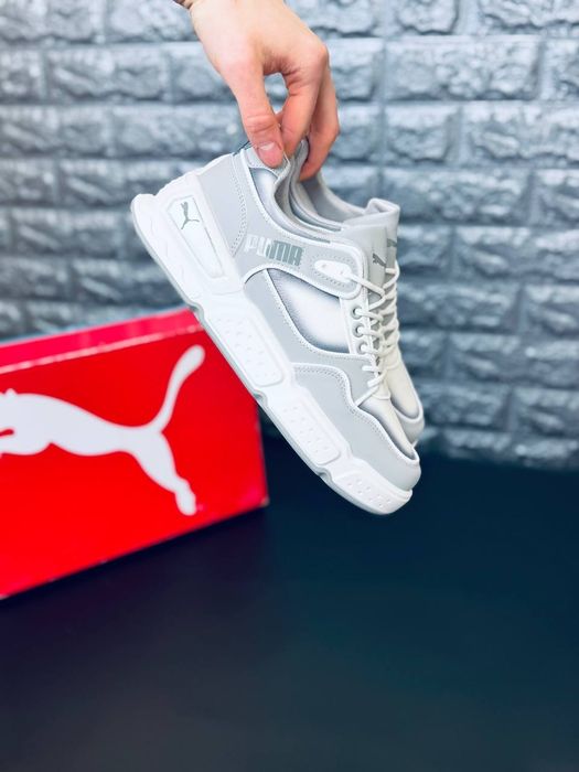 Чоловічі кросівки Puma Сірі літні легкі стильні шкіряні спортивні бігові кроссовки пума Летние спортивные кожаные стильные лёгкие кроссовки пума