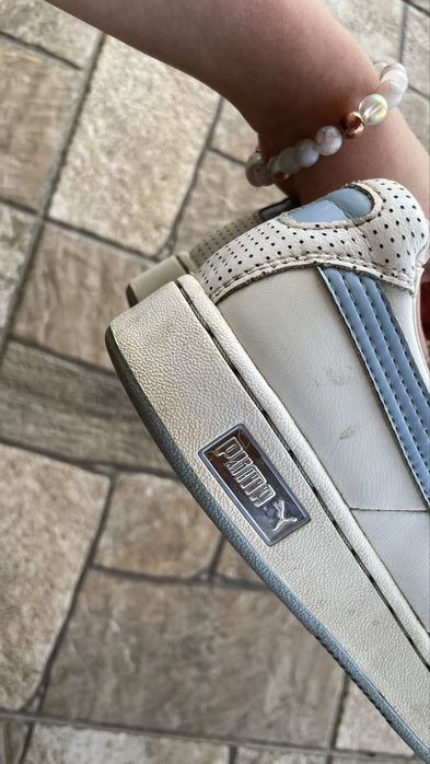 Шкіряні білі кросівки Puma з блакитним (кеди), розмір 39