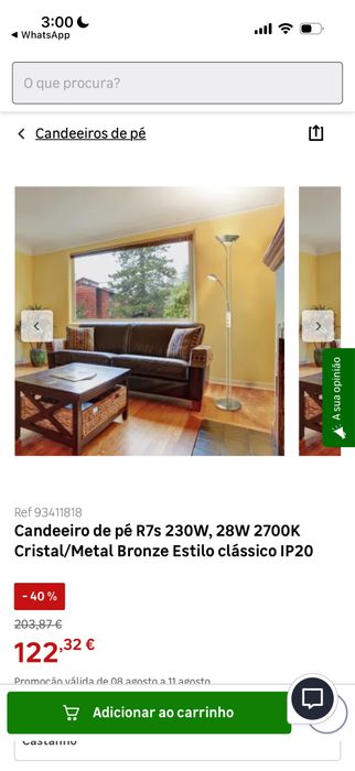 Candeeiro de pé Bronze Estilo clássico