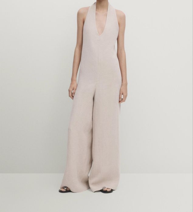 Przepiękny kombinezon z dekoldem holter 100% len Massimo Dutti 36