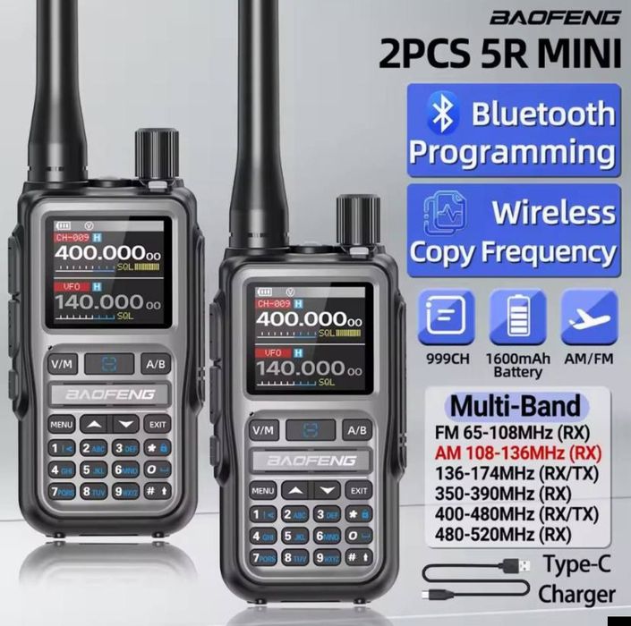 Якісна рація Baofeng UV-5R Mini 5W нова модель, зарядка Тype-C