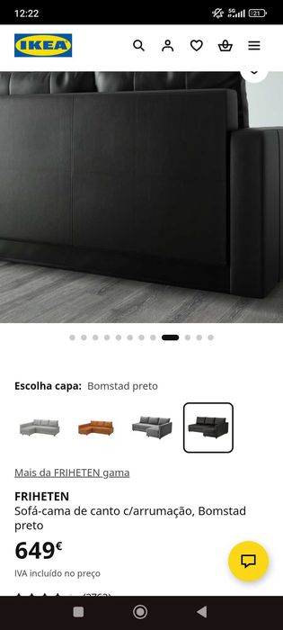 Sofá-Cama IKEA FRIHETEN Bomstad Preto c/ Arrumação - Como Novo