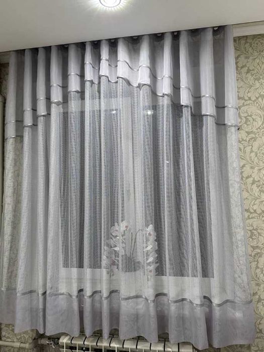 РОЗПРОДАЖ!Короткий тюль 1.7 висота на кухню, гардины жакард льон