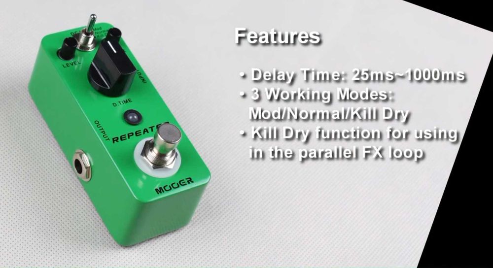 Mooer Repeater Digital Delay com modulação, formato micro pedal