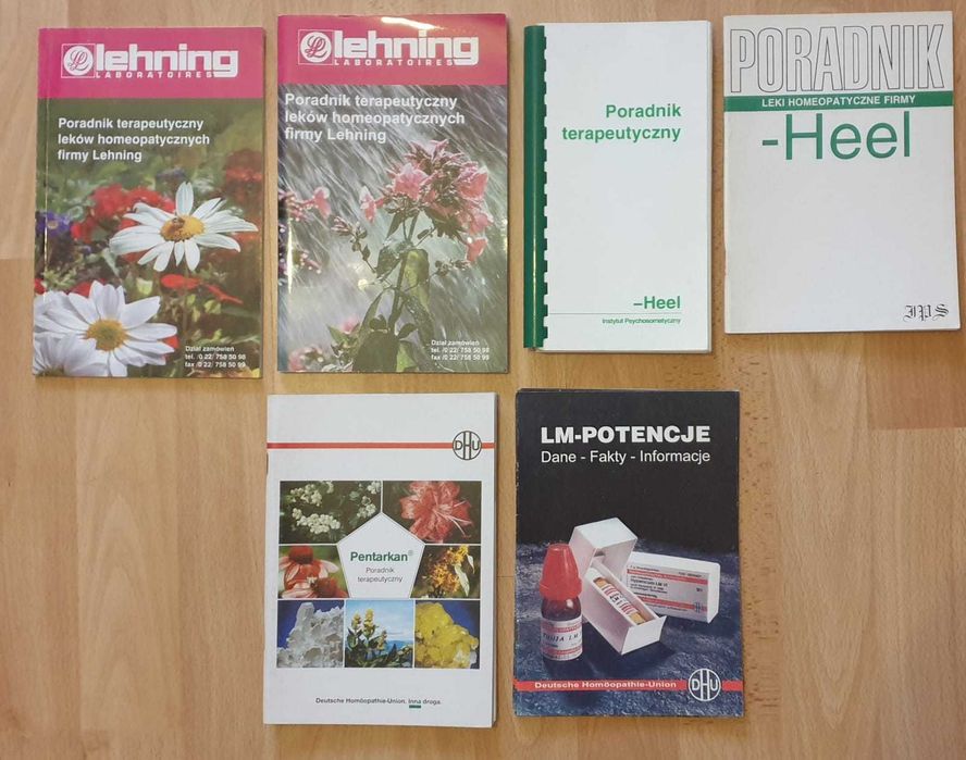 Poradniki terapeutyczne leków homeopatycznych firm Lehning, Heel, DHU - Deutsche Homoopathie-Union - 6 książek