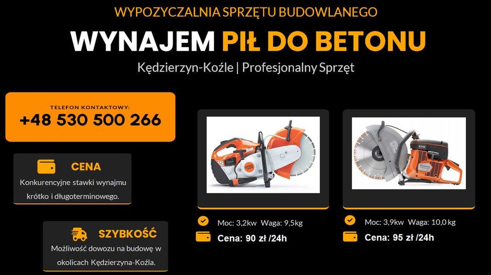 Wynajem Wypożyczenie  przecinarka  piła spalinowej do betonu i asfaltu  // Wypożyczalnia Sprzętu budowlanego