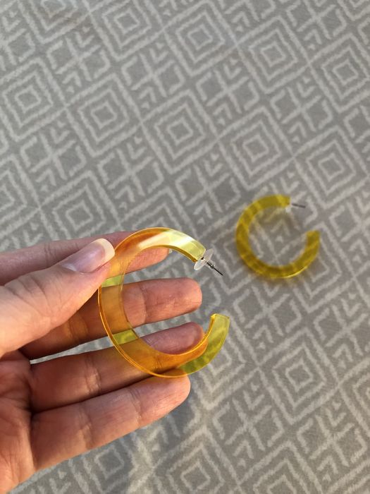 Kolczyki duże żołte koła przezroczyste wiszące