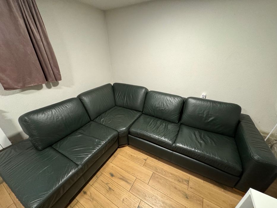 Narożnik skóra naturalna Etap sofa z funkcją spania c. Zieleń