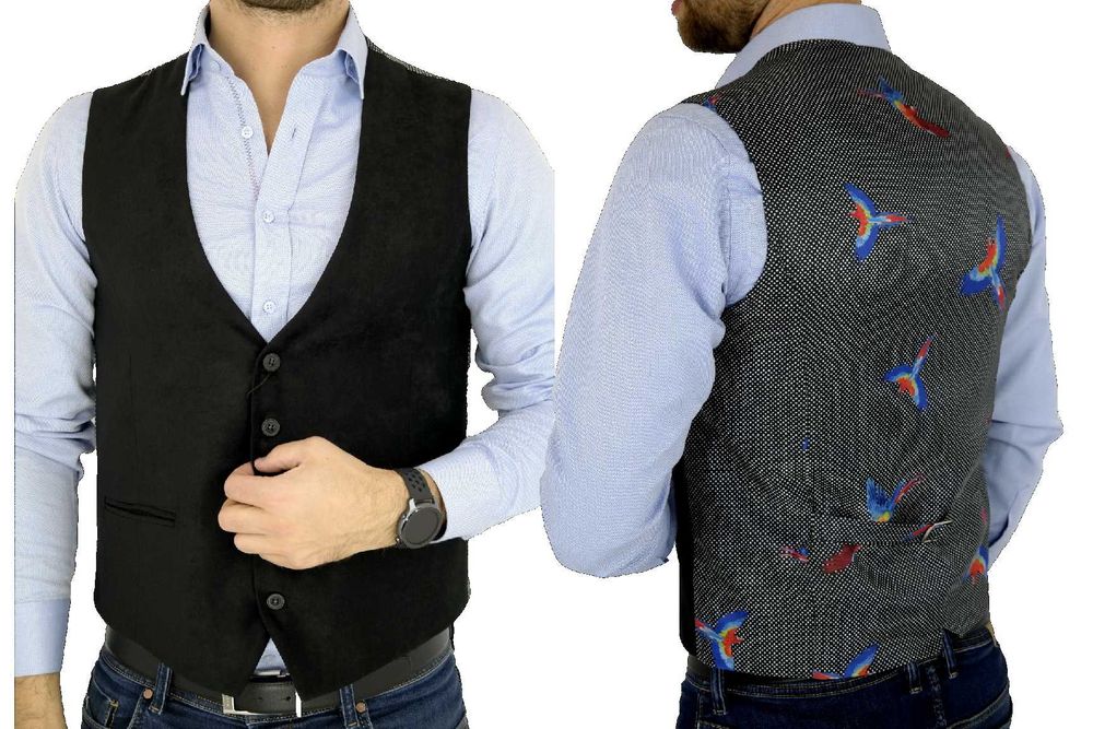 Giovanni Pera kamizelka męska kolorowa papugi bezrękawnik grochy