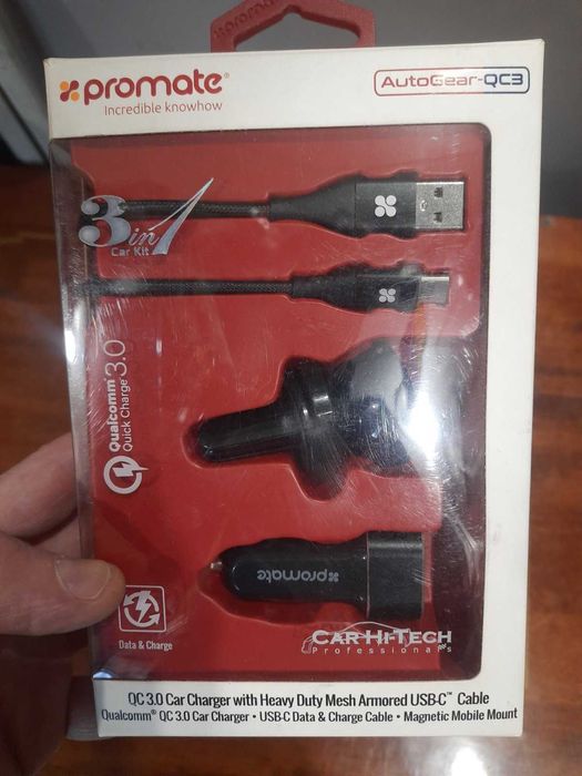Комплект PROMATE: Тримач магнітний+зарядний пристрій+кабель USB-Type-C