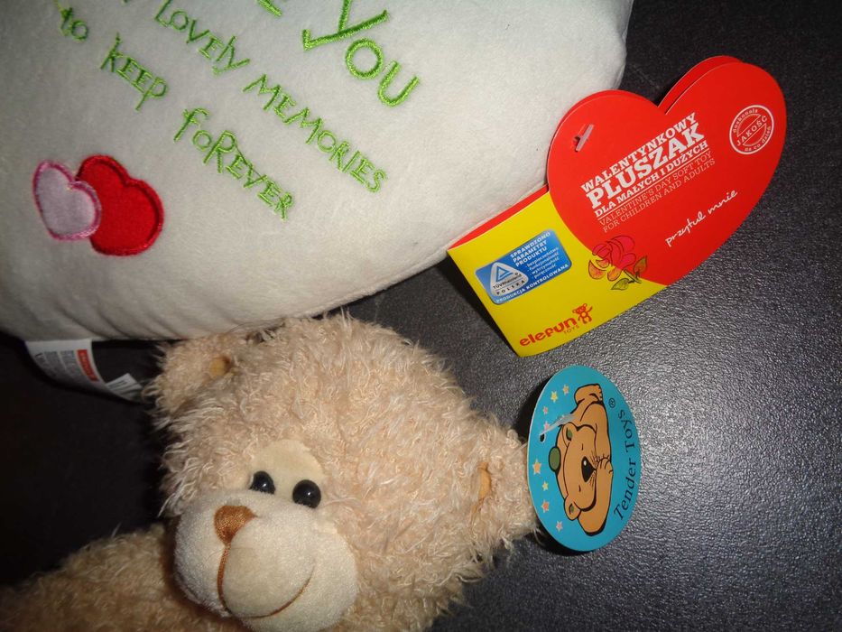 ELEFUN walentynkowy pluszak poduszka serce + MIŚ Teddy OKAZJA zestaw